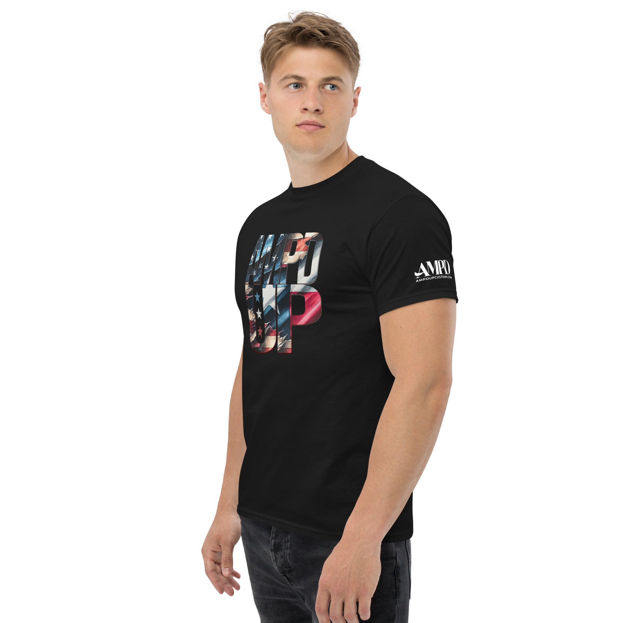 Texas Hero Tee Amp'd Up Graphic T-Shirt in black featuring a bold text design