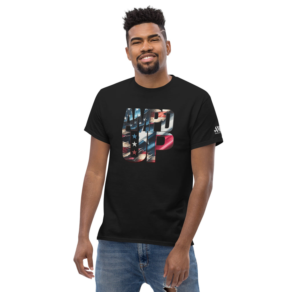 Texas Hero Tee Amp'd Up Graphic T-Shirt in black featuring a vibrant Amp'd Up design with American flag colors