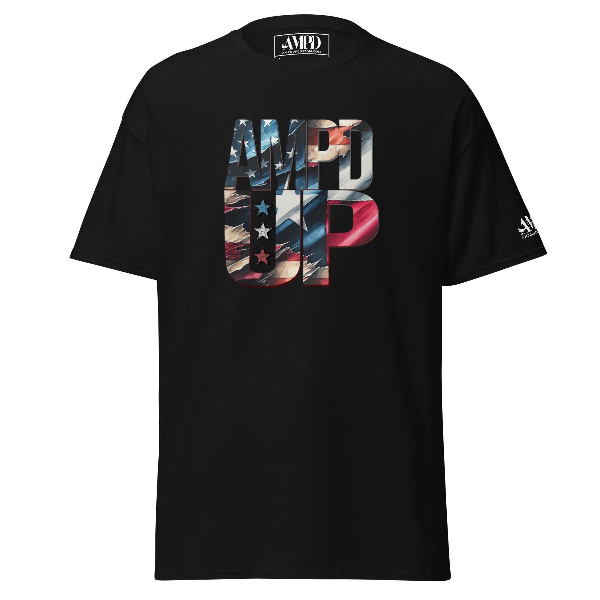 Texas Hero Tee Amp'd Up Graphic T-Shirt in black featuring a bold red, white, and blue design