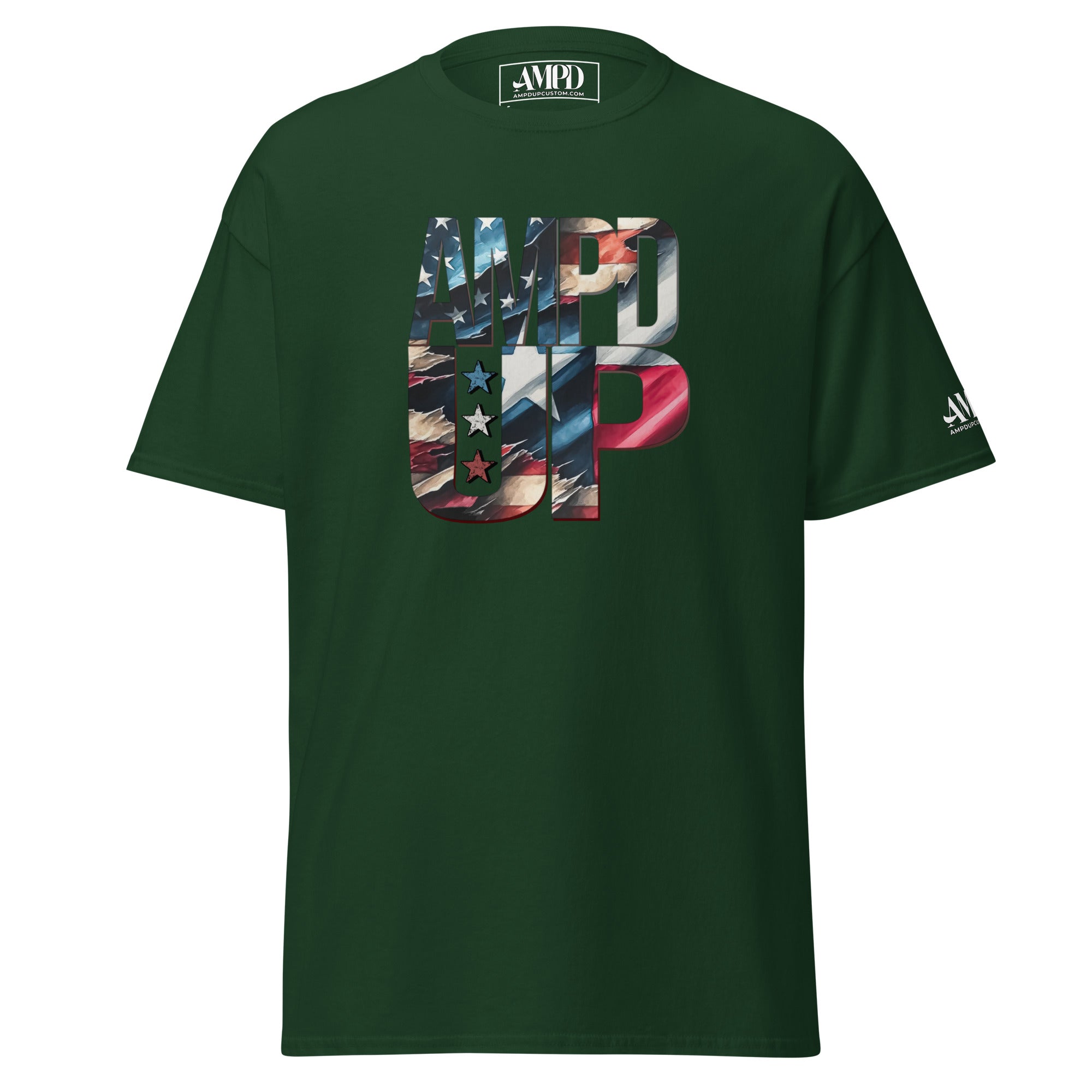 Texas Hero Tee Amp'd Up Graphic T-Shirt in dark green featuring a bold patriotic design