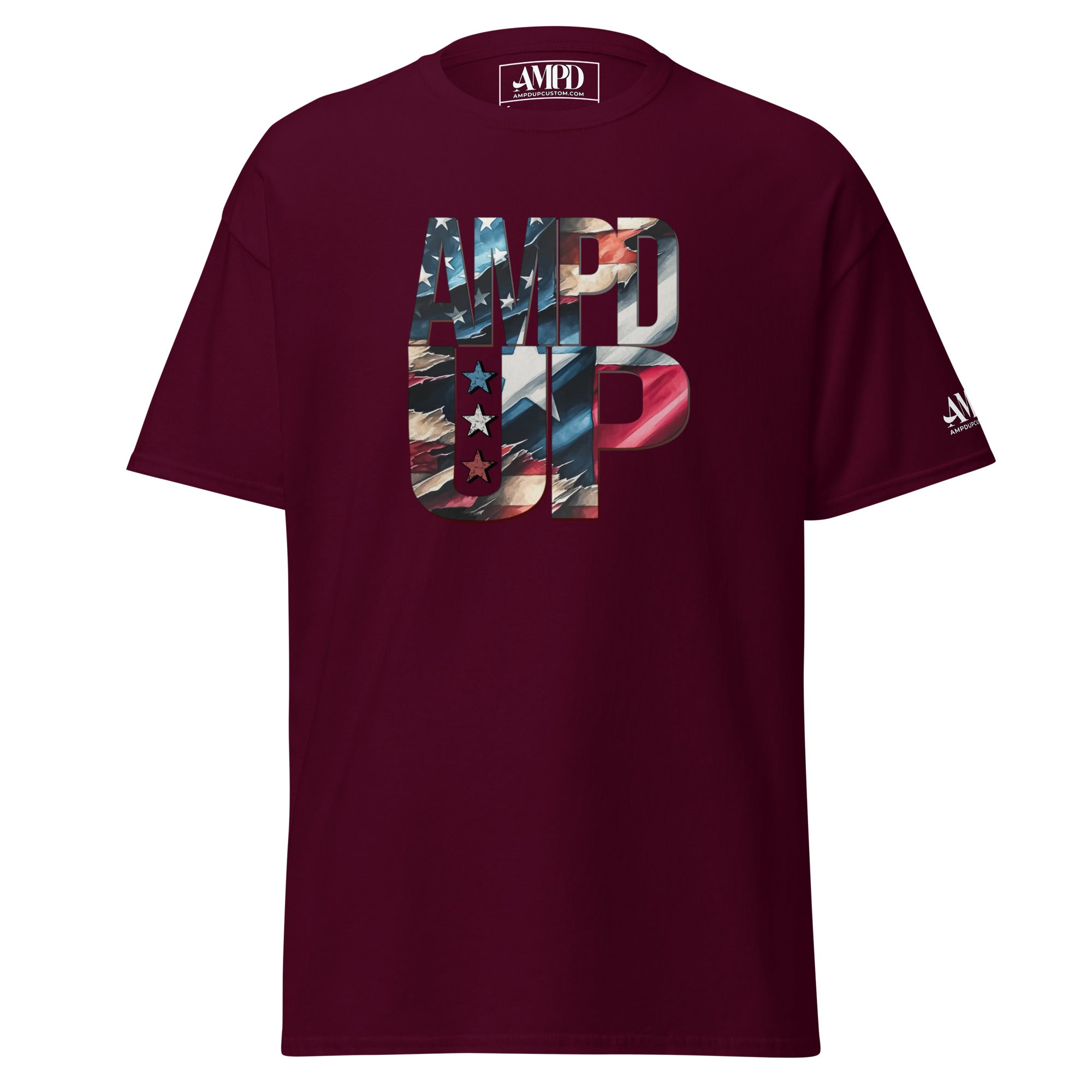 Texas Hero Tee Amp'd Up Graphic T-Shirt in maroon with a bold flag design