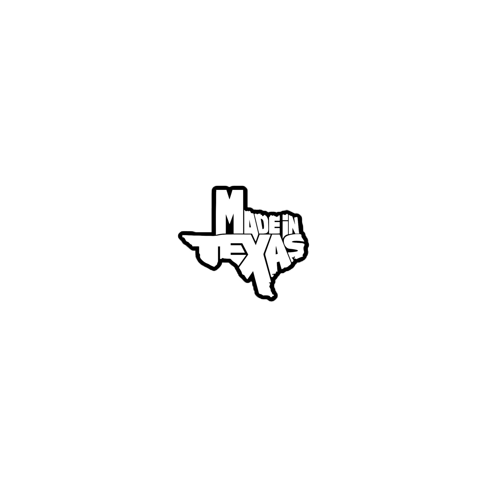 Black Made In Texas sticker in the shape of the Texas outline for proud Texans