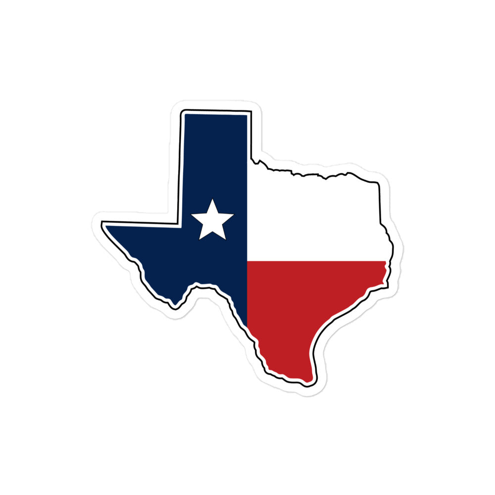 Texas stickers featuring the state shape with blue, white, and red colors representing Texas pride