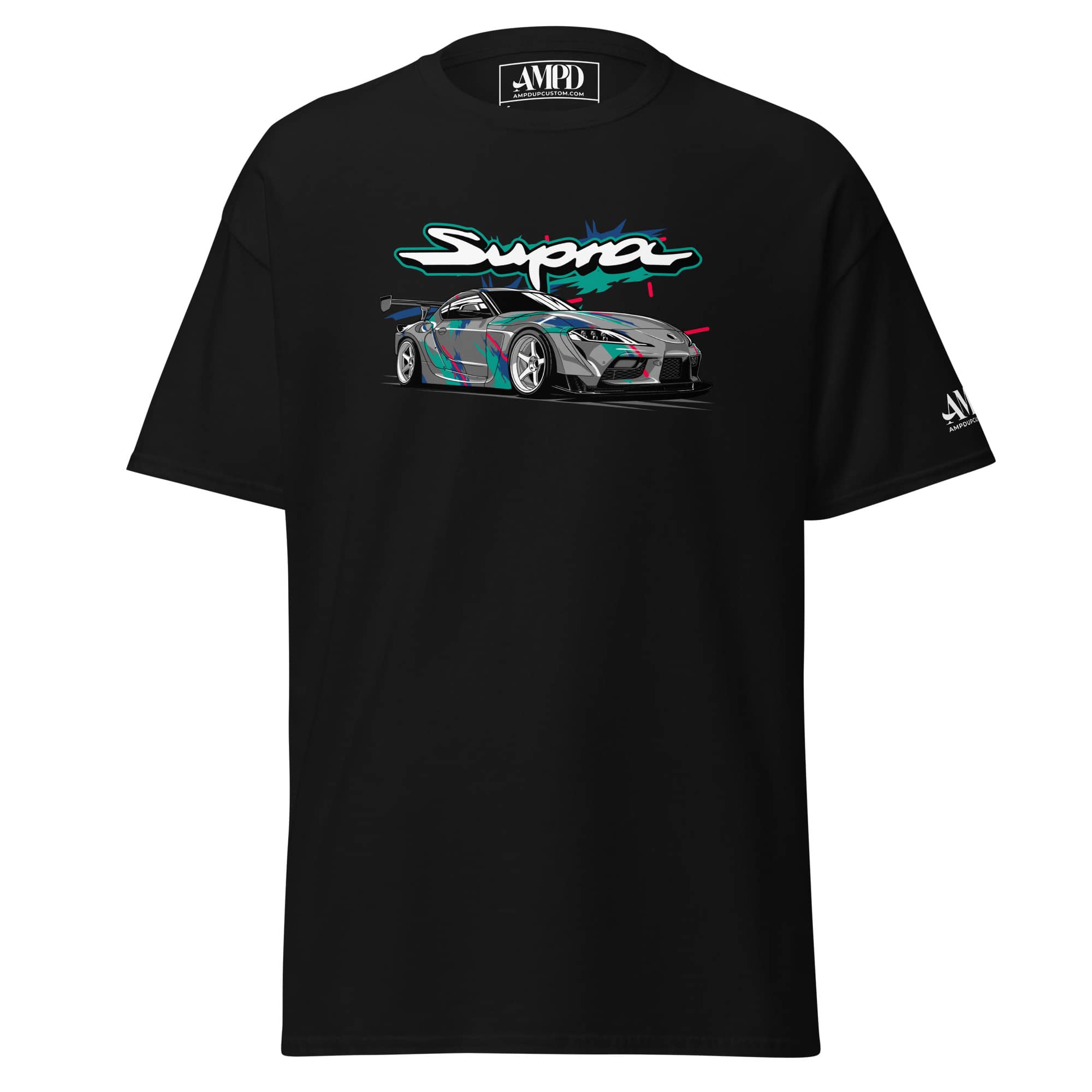 Toyota GR Supra A90 Graphic T-Shirt | AMPD featuring a sleek black design with a racing car print
