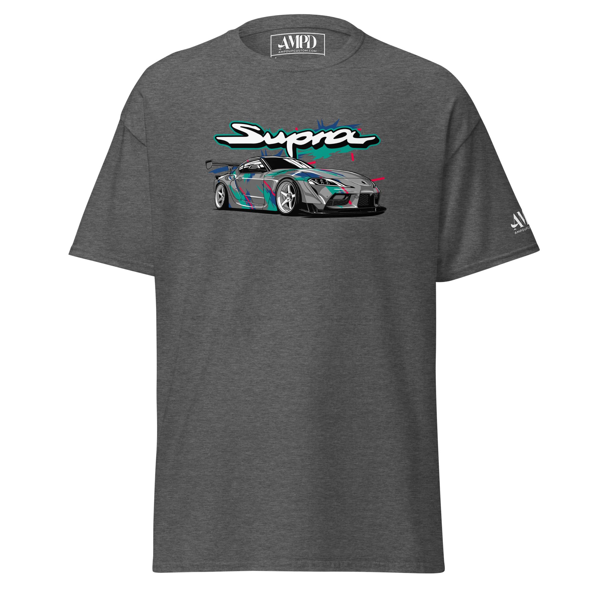 Toyota GR Supra A90 Graphic T-Shirt | AMPD featuring a detailed car graphic on a gray tee