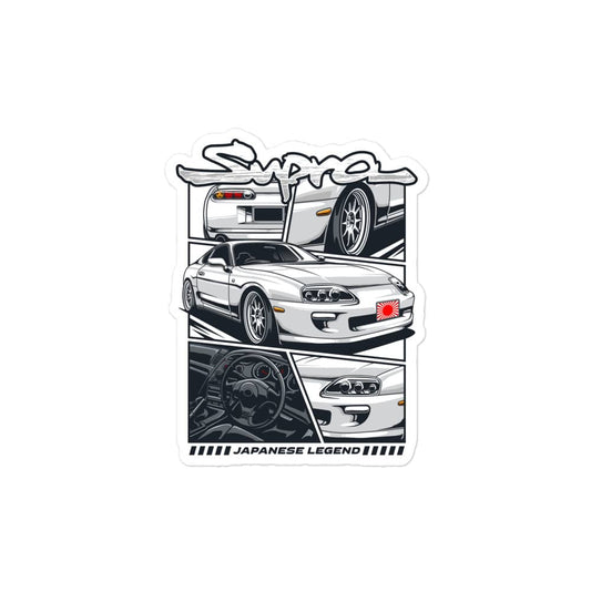 Toyota Supra sticker featuring a detailed graphic of the iconic car and its logo