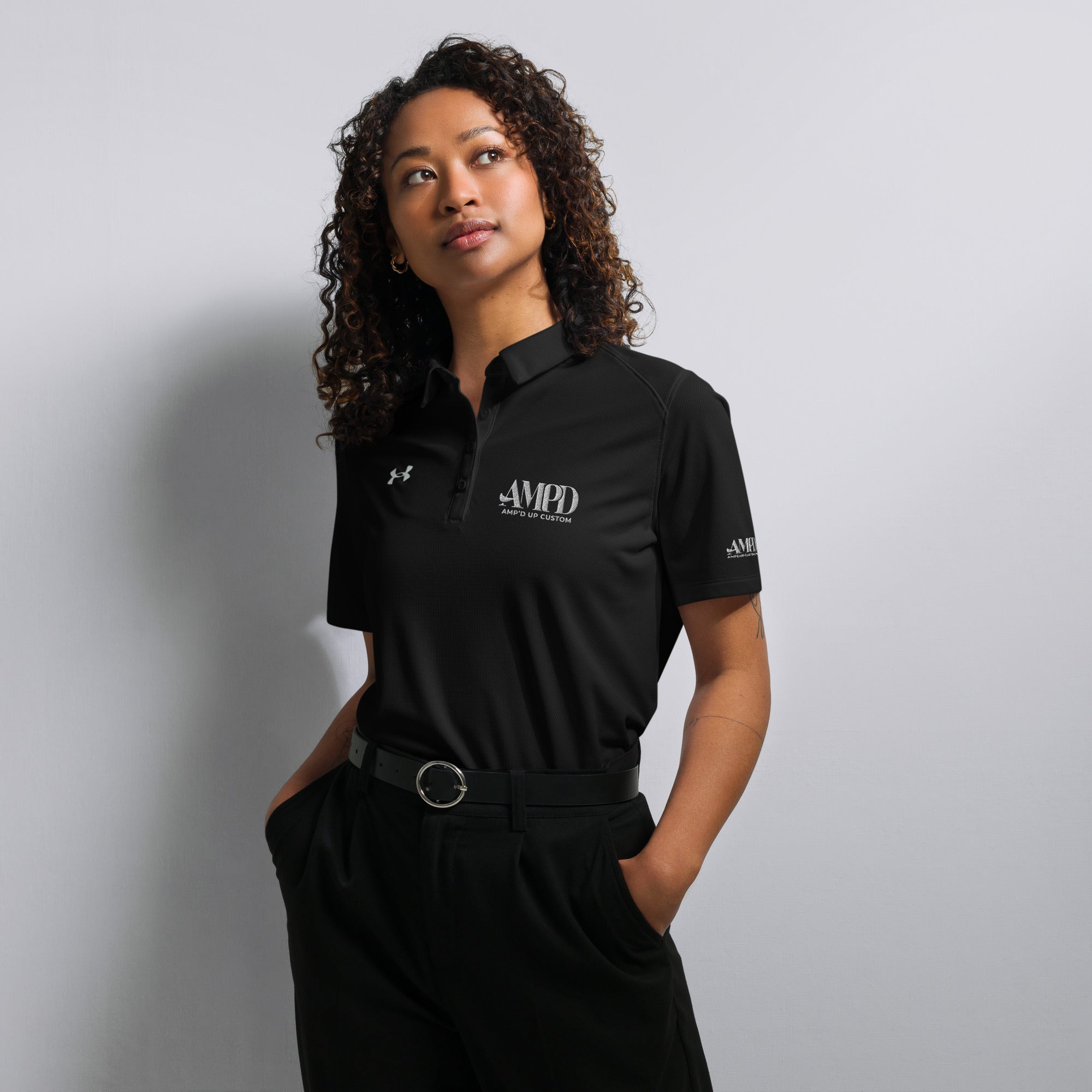 AMPD Official Under Armour Womens polo in black with stylish design and custom logo