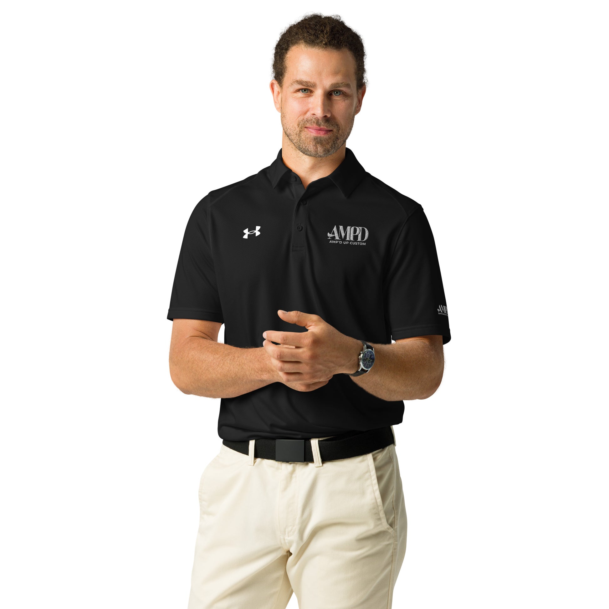 Amp'd Up Official Under Armour Men's Polo in black, showcasing comfort and style for men