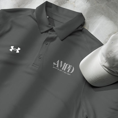 Amp'd Up Official Under Armour Men's Polo in Gray with Embroidered Logo and Matching Cap