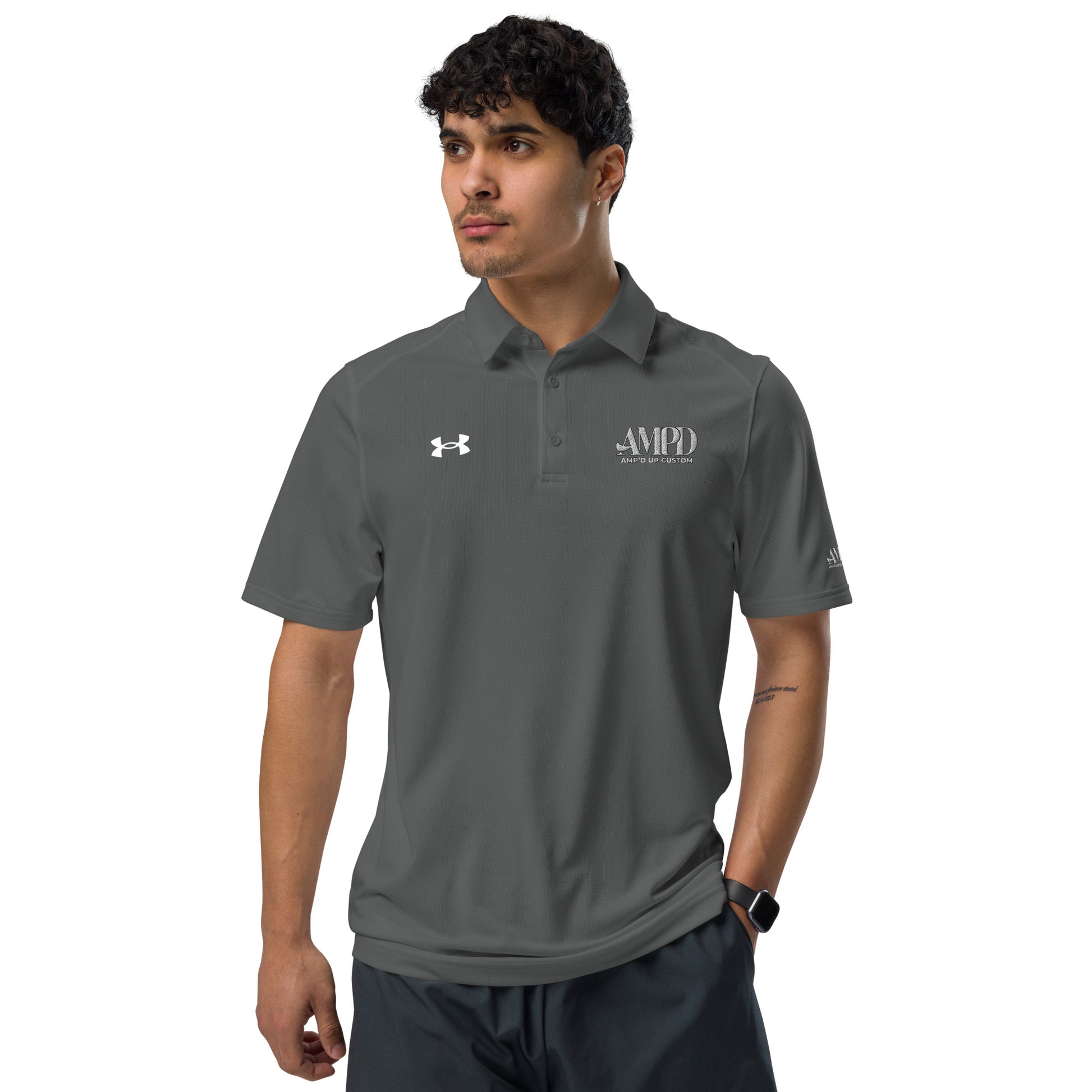 Amp'd Up Official Under Armour Men's Polo in Gray with a Stylish Design and Comfortable Fit