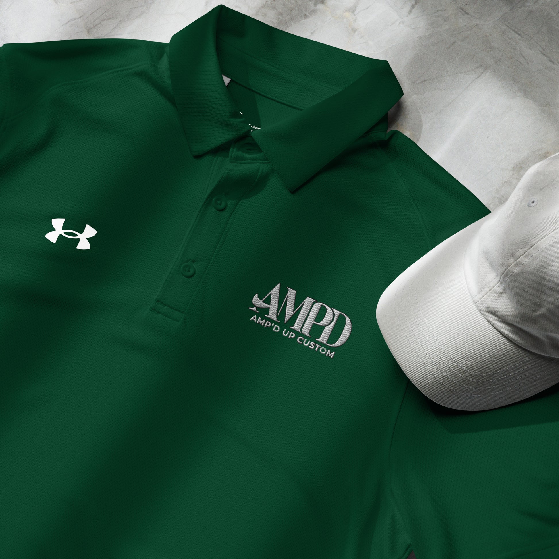Amp'd Up Official Under Armour Men's Polo in Green with AMP'D UP CUSTOM Logo