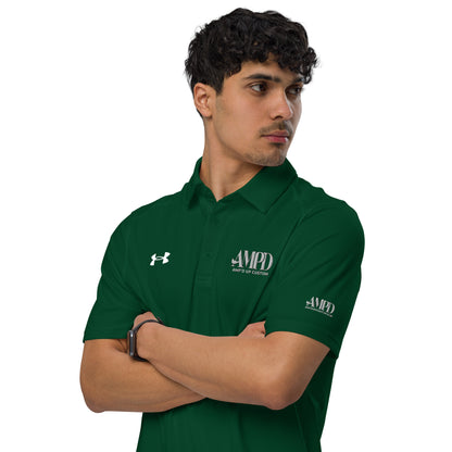 Amp'd Up Official Under Armour Men's Polo in dark green with custom logo on chest and sleeve
