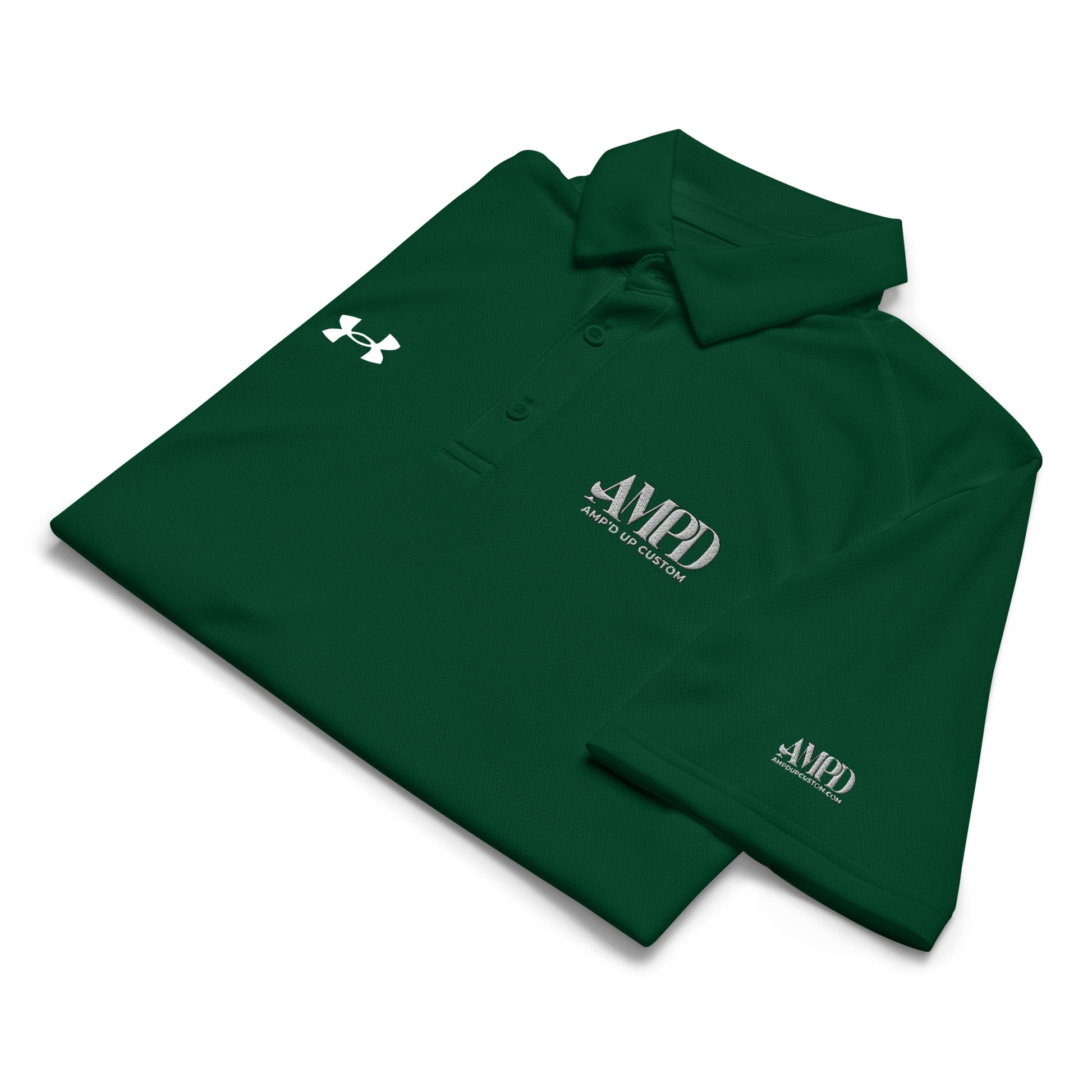 Amp'd Up Official Under Armour Men's Polo in green with logo on the chest and short sleeves