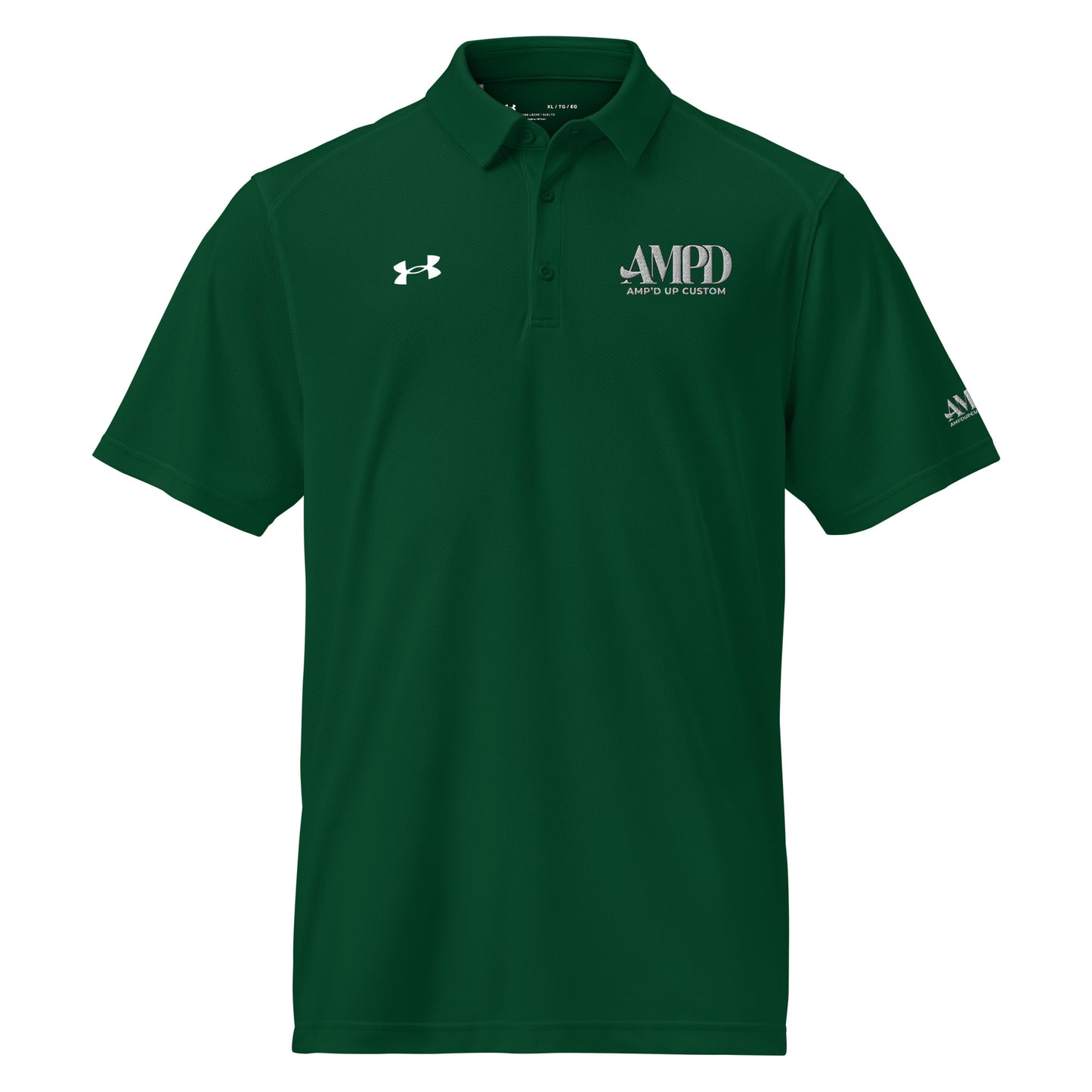 Amp'd Up Official Under Armour Men's Polo in dark green with logo and breathable fabric design