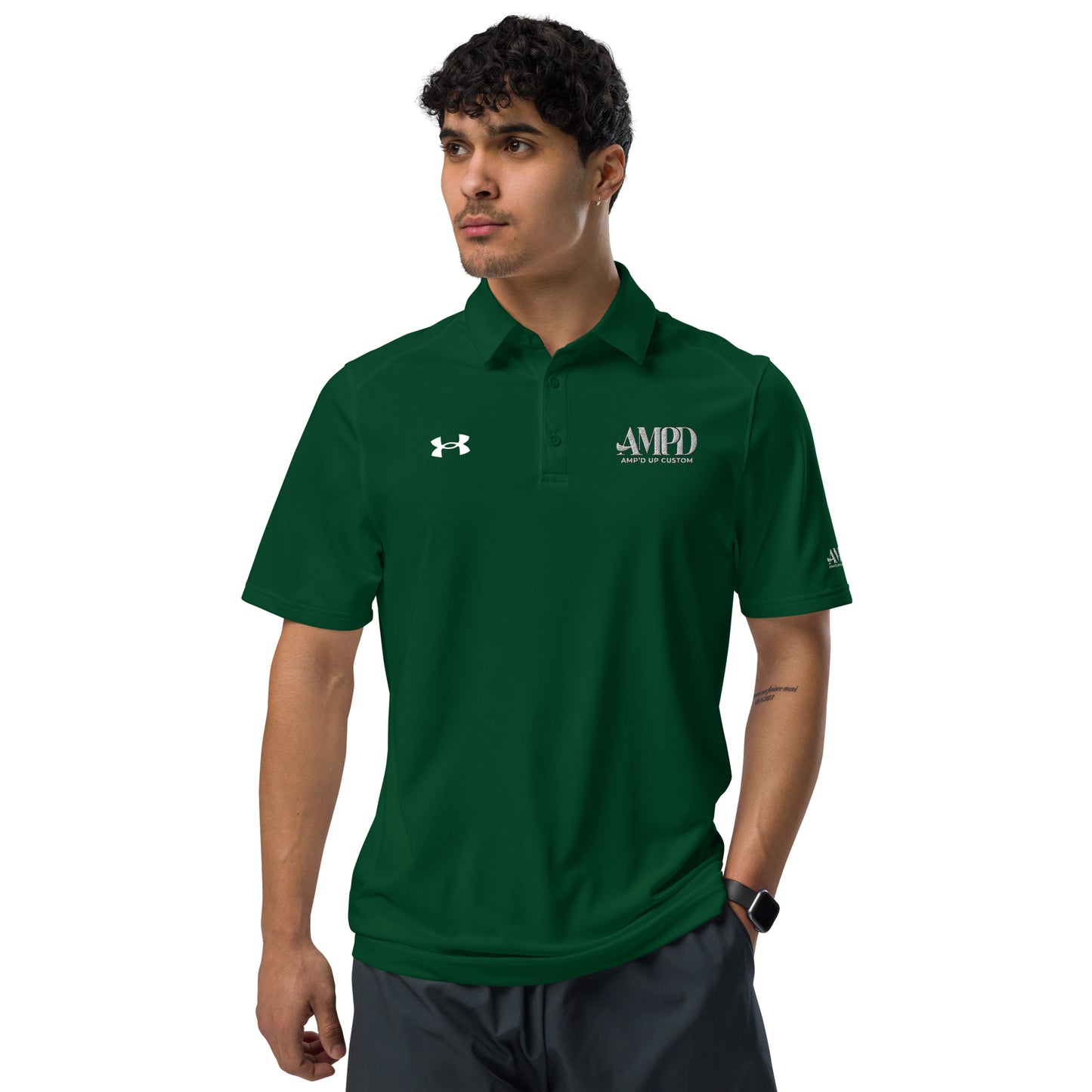 Amp'd Up Official Under Armour Men's Polo in green with logo for casual wear or sports