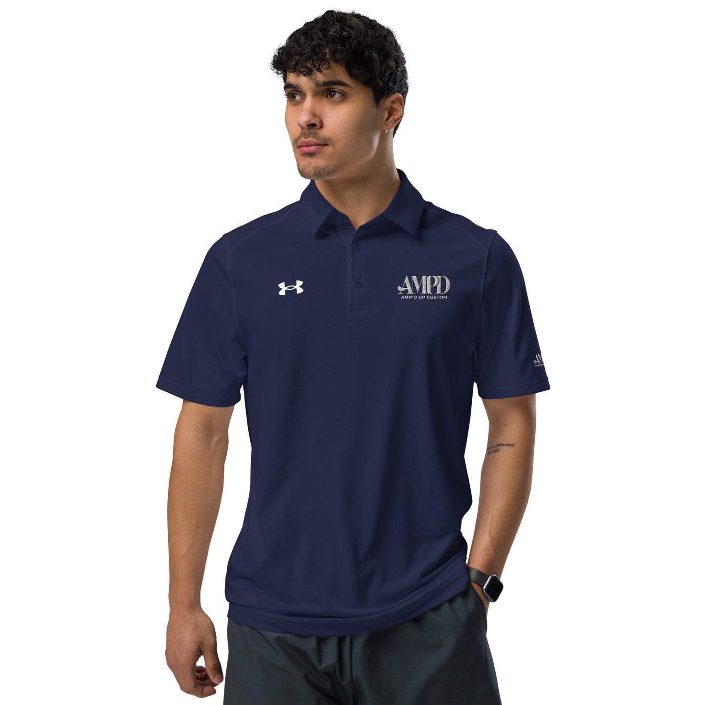 Amp'd Up Official Under Armour Men's Polo in Navy Blue with Logo on Chest for Active Wear