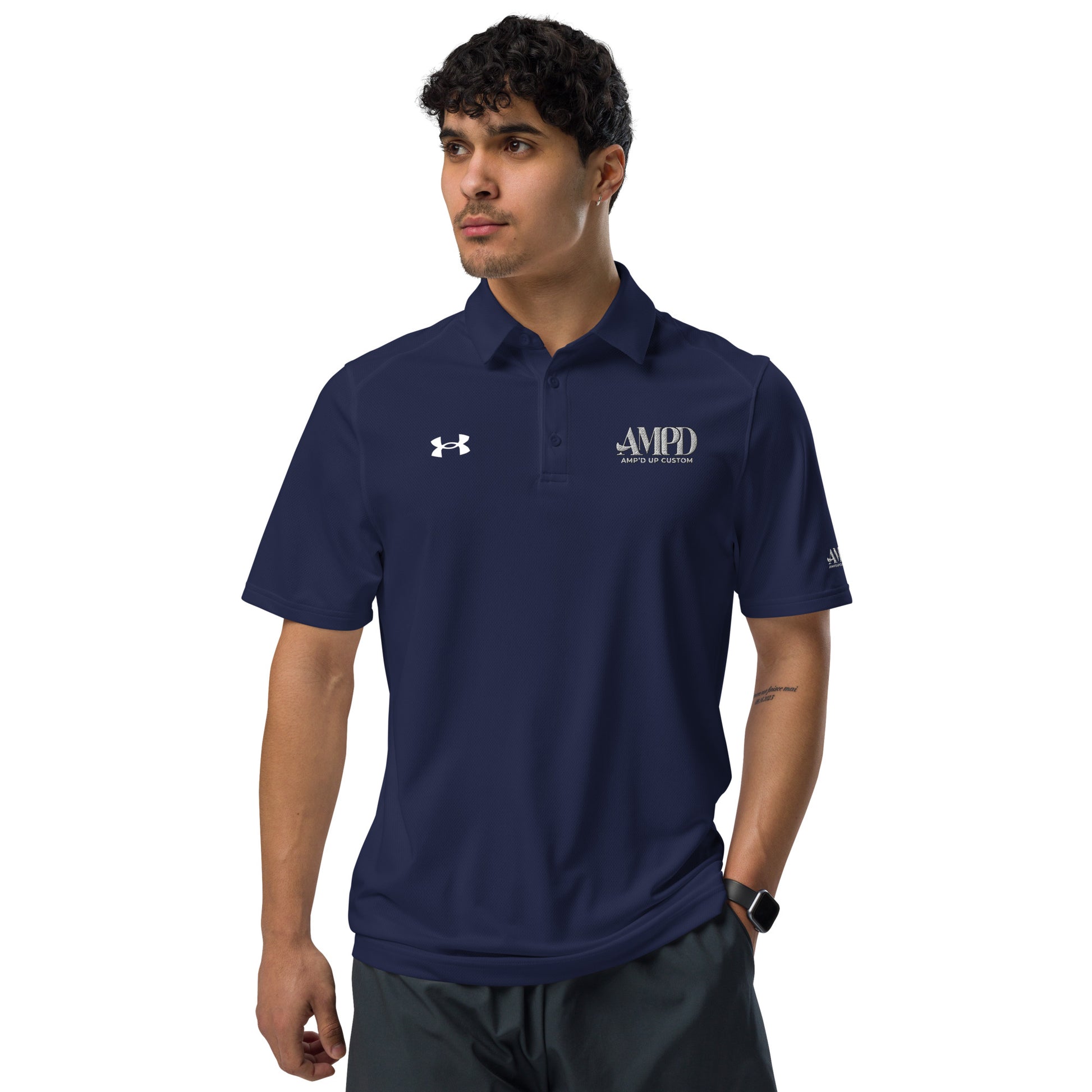Amp'd Up Official Under Armour Men's Polo in Navy Blue with Logo on Chest for Active Wear