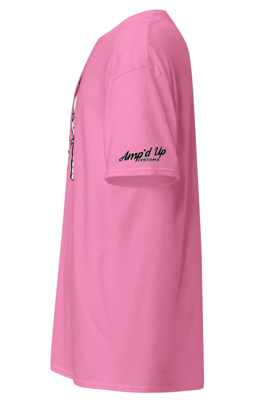 Pink Horror Movie Classic Knives T-Shirt by Amp'd Up Custom with logo on sleeve