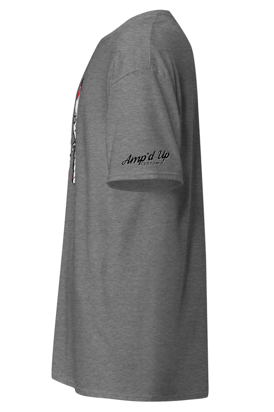 Gray horror movie classic knives t-shirt by Amp'd Up Custom side view with short sleeves