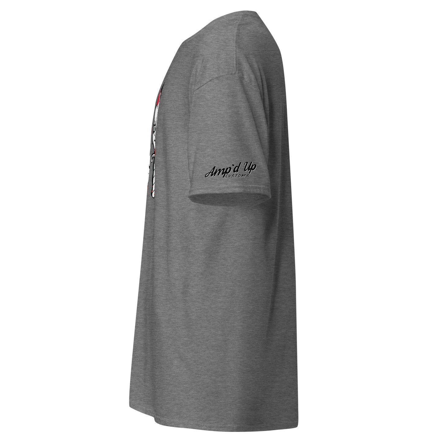 Gray horror movie classic knives t-shirt by Amp'd Up Custom side view with short sleeves