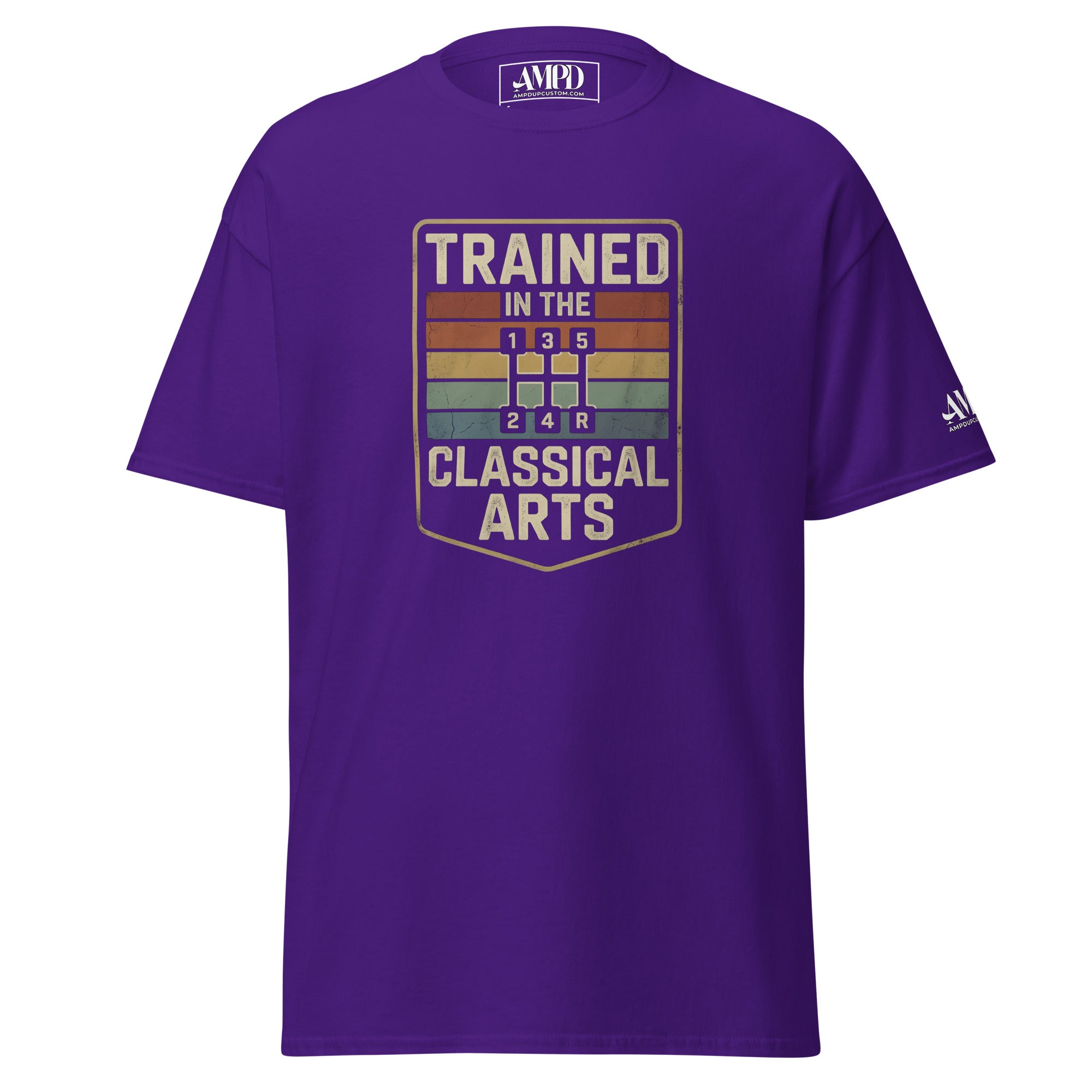 Purple t-shirt with a cartoon frog and text on a white background