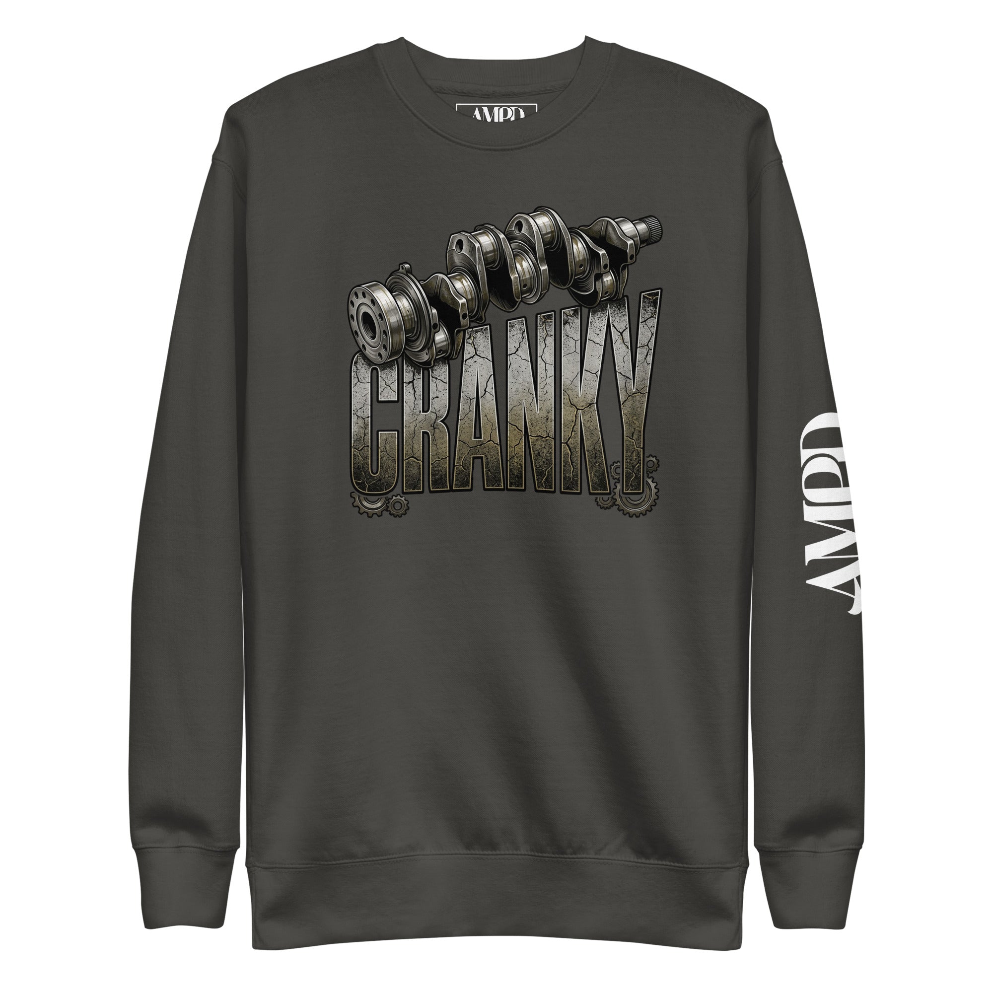 Dark gray sweatshirt with 'CRANKY' graphic and AMI logo on a white background