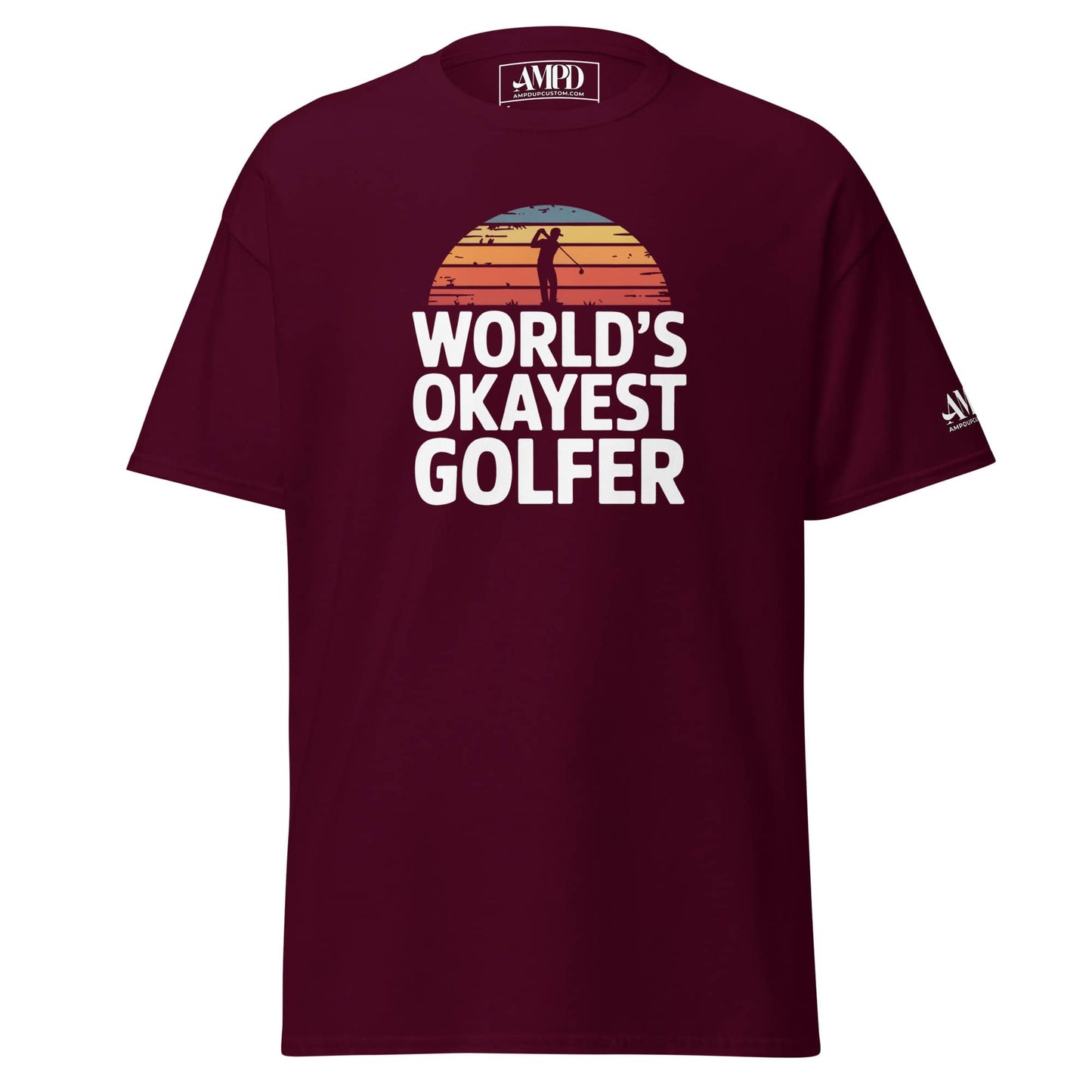 Maroon World's Okayest Golfer T-Shirt Hilarious Gift for Golf Fans & Enthusiasts with Retro Design