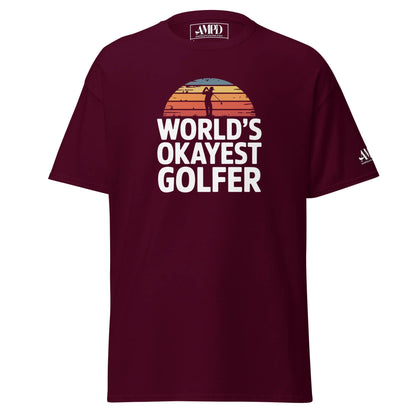 Maroon World's Okayest Golfer T-Shirt Hilarious Gift for Golf Fans & Enthusiasts with Retro Design