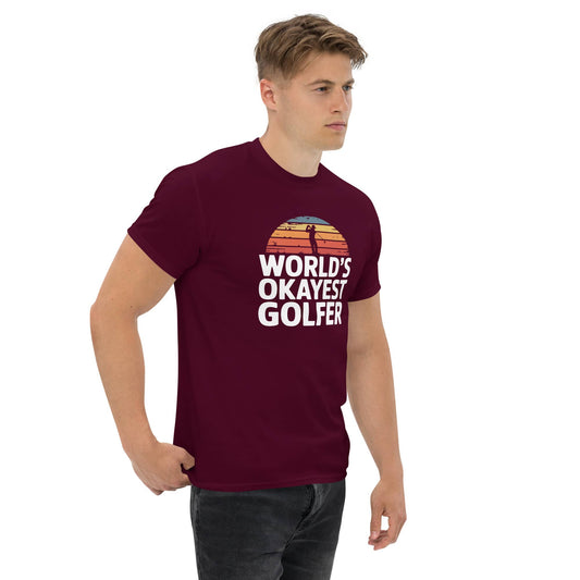 Maroon World's Okayest Golfer T-Shirt Hilarious Gift for Golf Fans & Enthusiasts with vintage graphic design