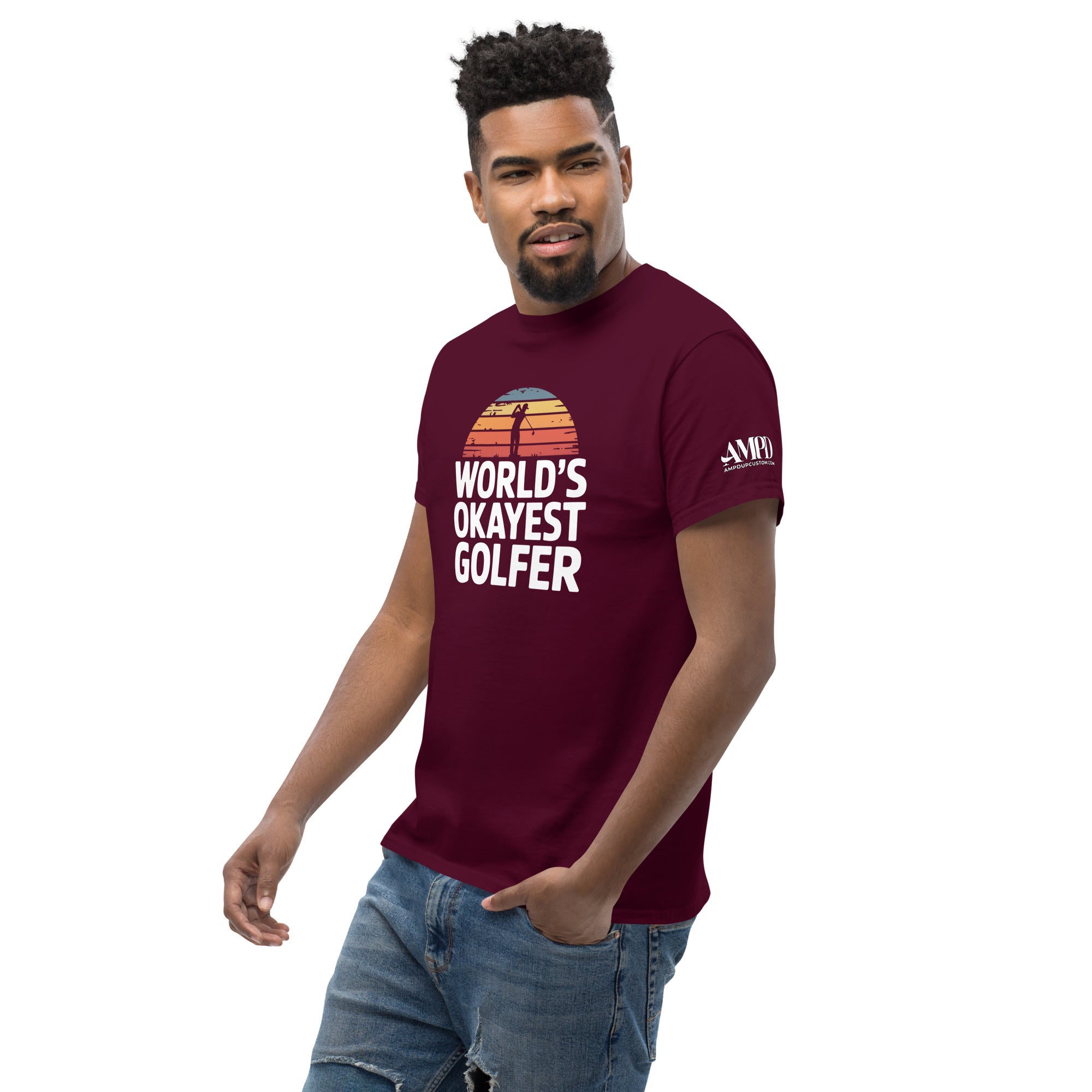 Amp'd Up Custom World's Okayest Golfer T-Shirt Hilarious Gift for Golf Fans & Enthusiasts in Burgundy