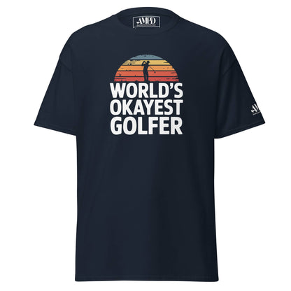 World's Okayest Golfer T-Shirt Hilarious Gift for Golf Fans & Enthusiasts in Navy Blue Color