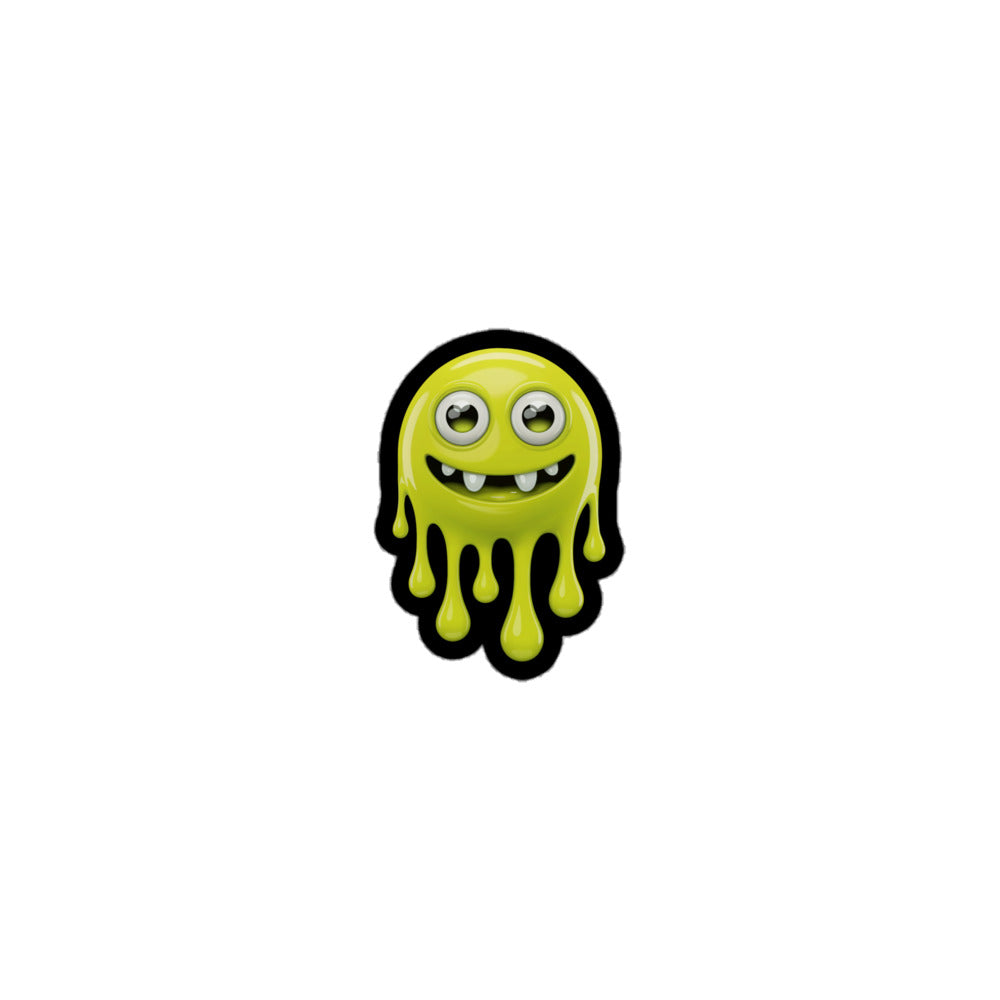 Yellow fluorescent monster sticker with big eyes and dripping design for fun decorations